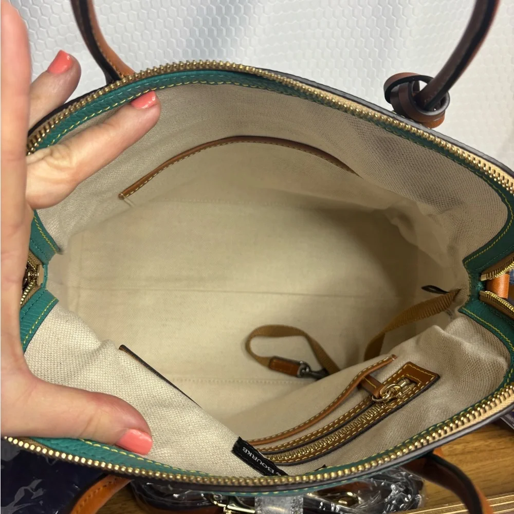 Dooney & Bourke Spearmint Pebbled Leather Large Dome Satchel with Tan Trim NWT - Picture 12 of 14